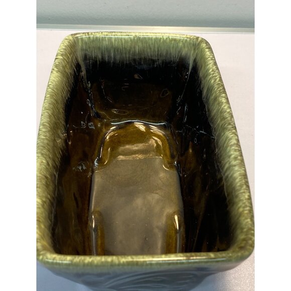 Vtg Hull Pottery USA F16 Ceramic Planter Butterfly Design Green Drip Rectangle - Picture 7 of 10